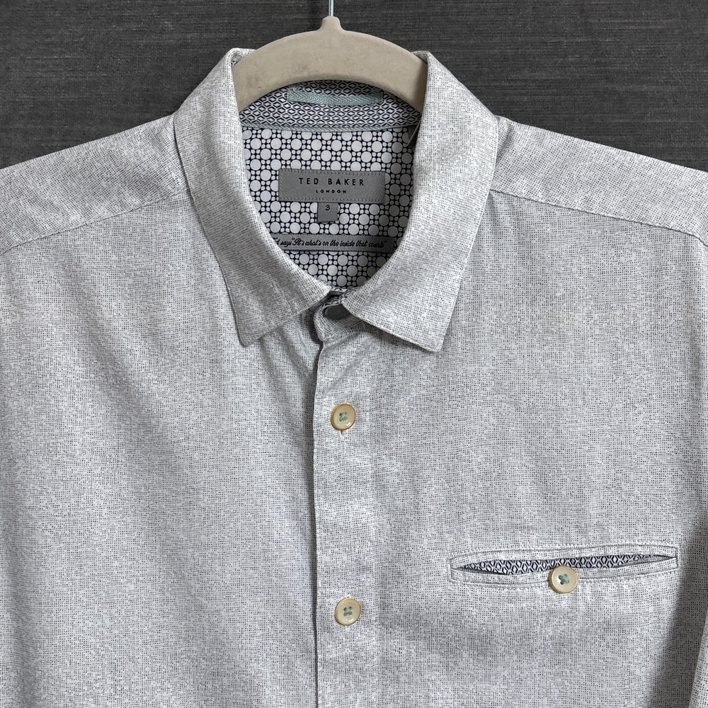 Ted Baker Shirt 3 M 38 Black White‎ Polka Dot Cotton Button Up Career Designer